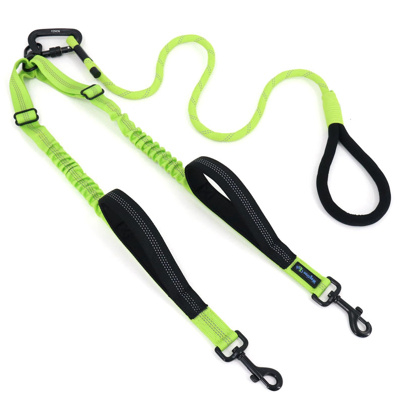 Double Dog Leash for 2 Dogs, Dual Dog Leash 360° Swivel Tangle-Free Bungee, Shock Absorbing Walking Training Leashes, Reflective, for Two Dogs (Neon Green) Neon Green