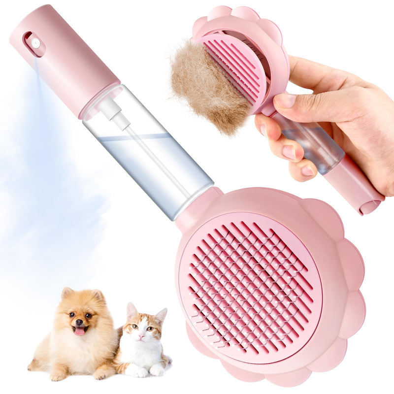 Cat Hair Brush for Shedding, 3-in-1 Pet Spray Hair Removal Comb with Visual Spray & Release Button, Waterproof Dog Grooming Brush for Furry Pet (Pink) Pink