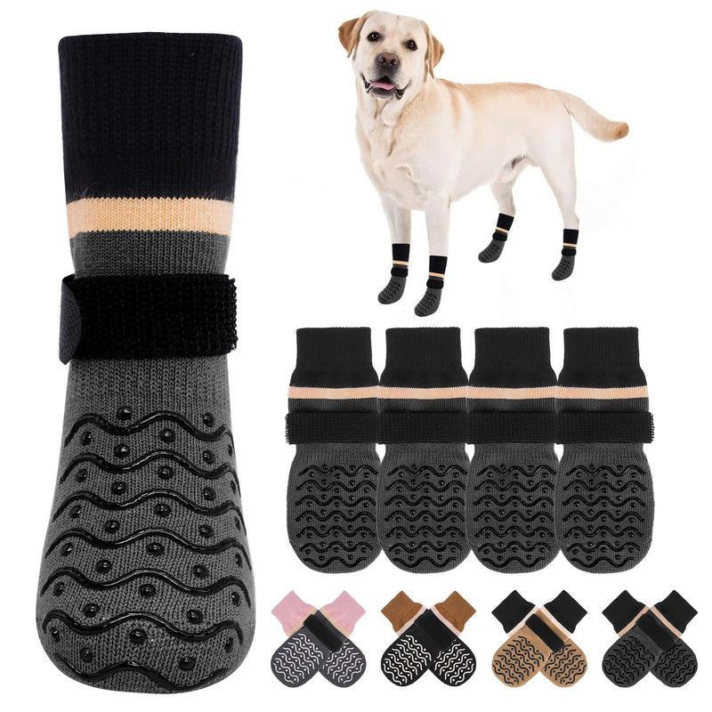 BEAUTYZOO Dog Socks, Non Slip Dog Socks to Prevent Licking Paws -Dog Boots & Paw Protectors with Grippers on Hardwood Floors, Dog Shoes for Hot/Cold Pavement Small Medium Large Senior Dogs Booties Dark Grey L(2.6"-3" W | Pack of 4) - PawsPlanet Australia
