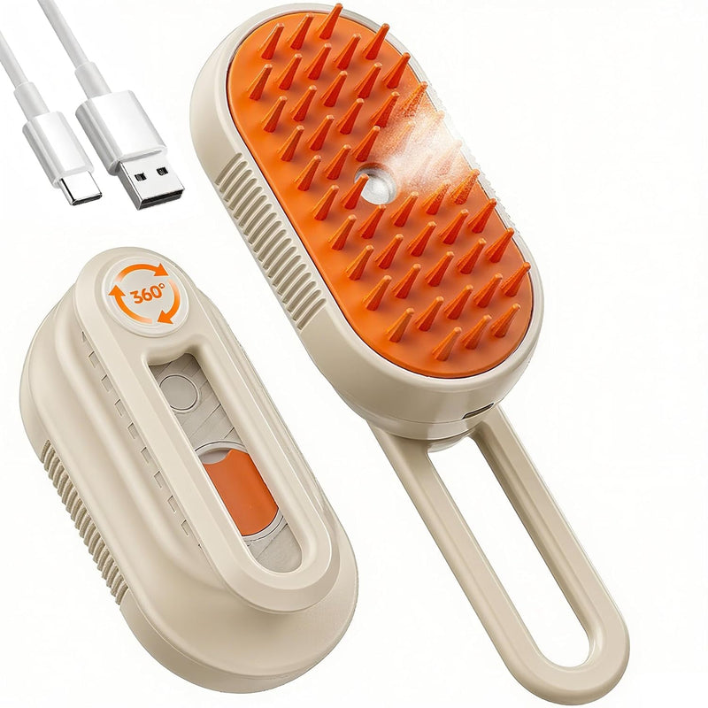 Pet Steam Brush, Shower Bath Brush, Grooming Water Brushes for Long & Short Haired Pets, Cat Steam Brush, Dog Brush for Shedding, Mist Spray Hair Removal Comb (Orange) Orange - PawsPlanet Australia