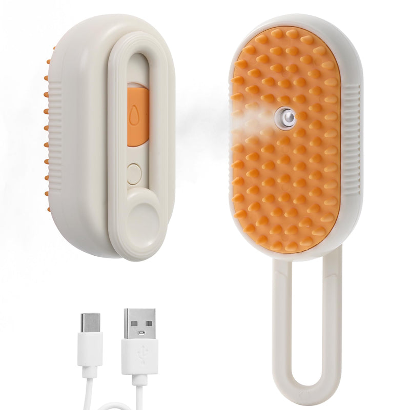 4 in 1 Cat Steam Brush, Rechargeable Steam Brush for Cats and Dogs, Anti-Static Cat Spray Brushes, Massage, Cleaning, Shedding & Combing All In One! Beige - PawsPlanet Australia