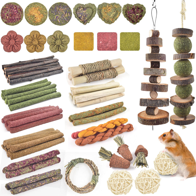 ERKOON Bunny Toys Boredom, 100 PCS Bunnies Timothy Hay Sticks Carrots Rose Grass Cake Dental Care, Molar, Chinchillas Toy Chew Toy, Guinea Pigs, Hamsters, Chinchilla, Rabbit Chew Toys for Teeth - PawsPlanet Australia