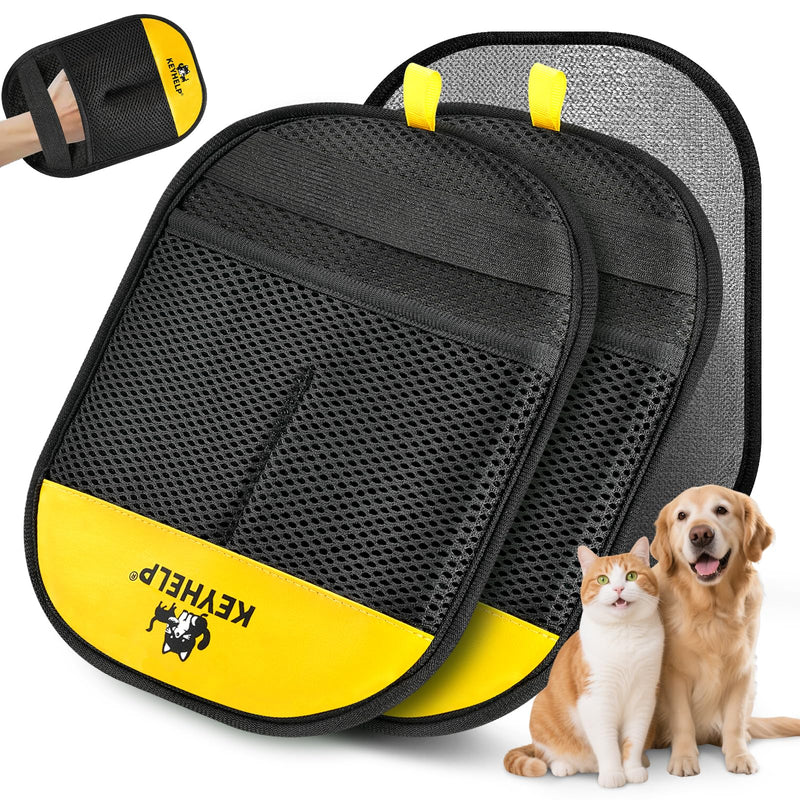 2PCS Pet Hair Removal Gloves for Dogs & Cats, Newly Upgraded Reusable Electrostatic Pet Hair Glove, Magic Brush Pet Hair Remover Tool for Clothing, Couch, Carpet, Car Seat 2PCS-BlackYellow - PawsPlanet Australia