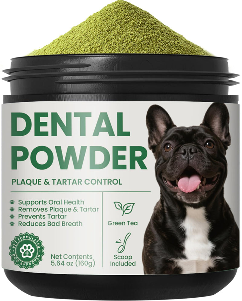Dog Teeth Cleaning Powder, Dog Dental Powder and Cats Breath Freshener, Plaque Off Pet Tooth Cleaning lab co, Bad Breath & Tartar Remover, Dog Teeth Cleaning with Enzymes-Green Tea