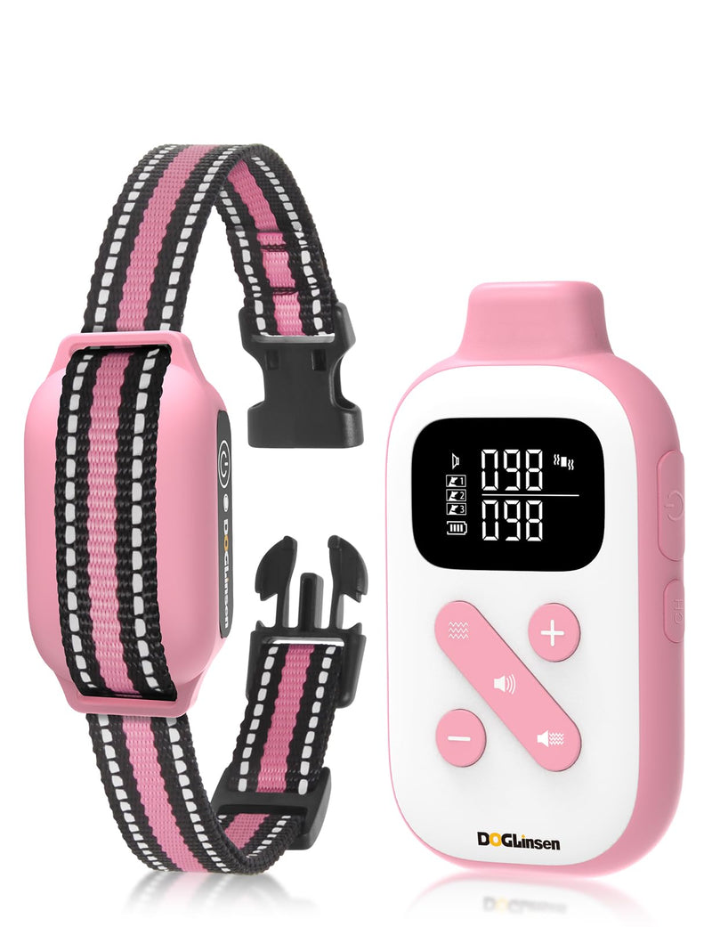 No Shock Dog Training Collar, Beep and Vibrating Dog Collar with Remote 2800Ft, Vibration Collar for Small Medium Large Dogs - No Prongs Pink - White