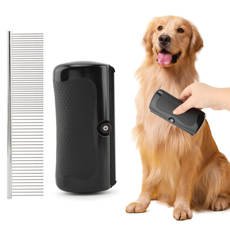 Deshedding Dog Brush Pets Shedding & Grooming Tools with 1 Steel Comb Pet Hair Removal Tool for Cats, Dogs, Horses(Color:Black) black - PawsPlanet Australia