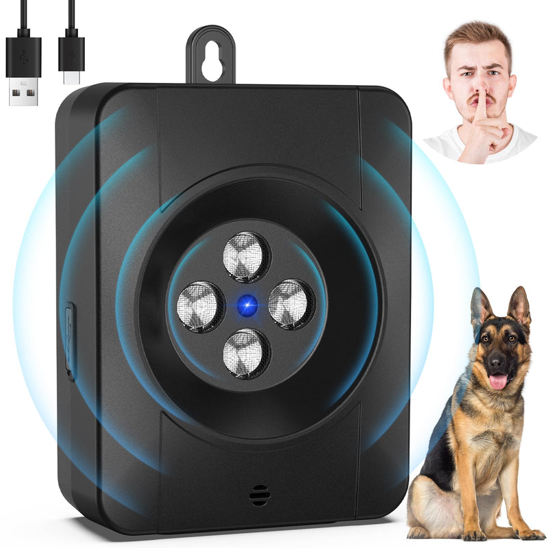 Dog Bark Deterrent Devices, Automatic Anti Barking Device with 4 Ultrasonic Transmitters, Audio & Ultrasonic Bark Box with 33FT Range, Rechargeable & Waterproof Outdoor Stop Barking Dog Devices