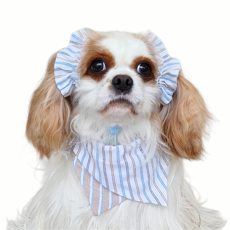 Soft Cotton Dog Headband for Cocker Spaniel, Cavalier, Springer - Adjustable Bow Pet Hair Accessory (Dog Bow White Stripes) - PawsPlanet Australia