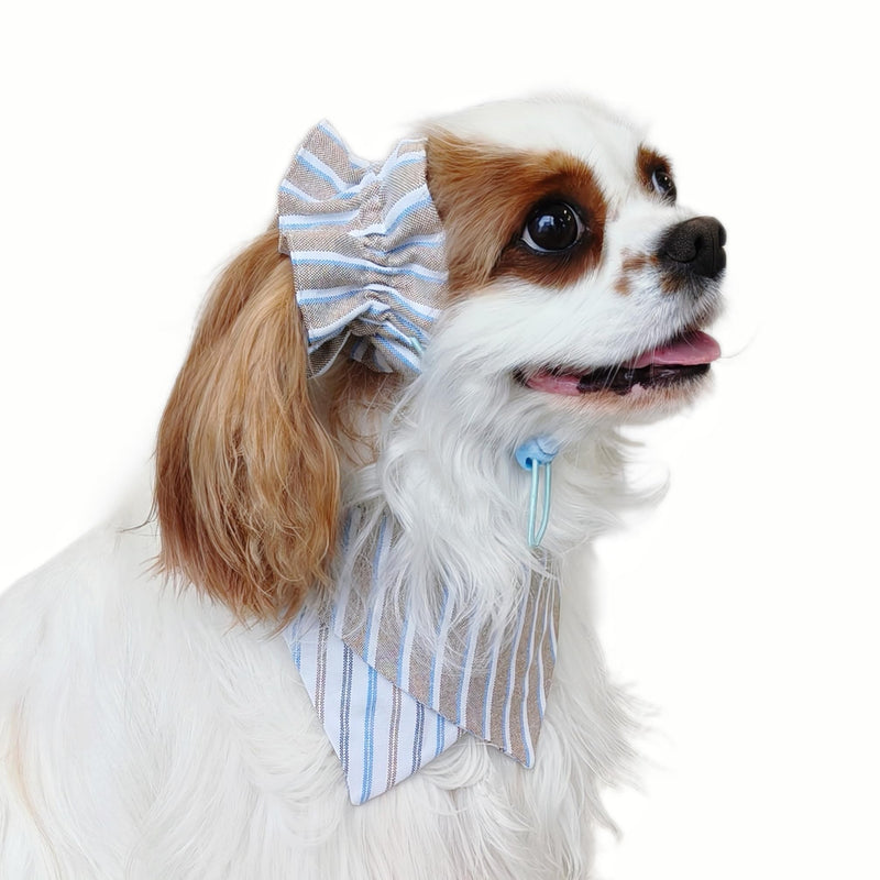 Soft Cotton Dog Headband for Cocker Spaniel, Cavalier, Springer - Adjustable Bow Pet Hair Accessory (Dog Bow Brown Stripes) - PawsPlanet Australia