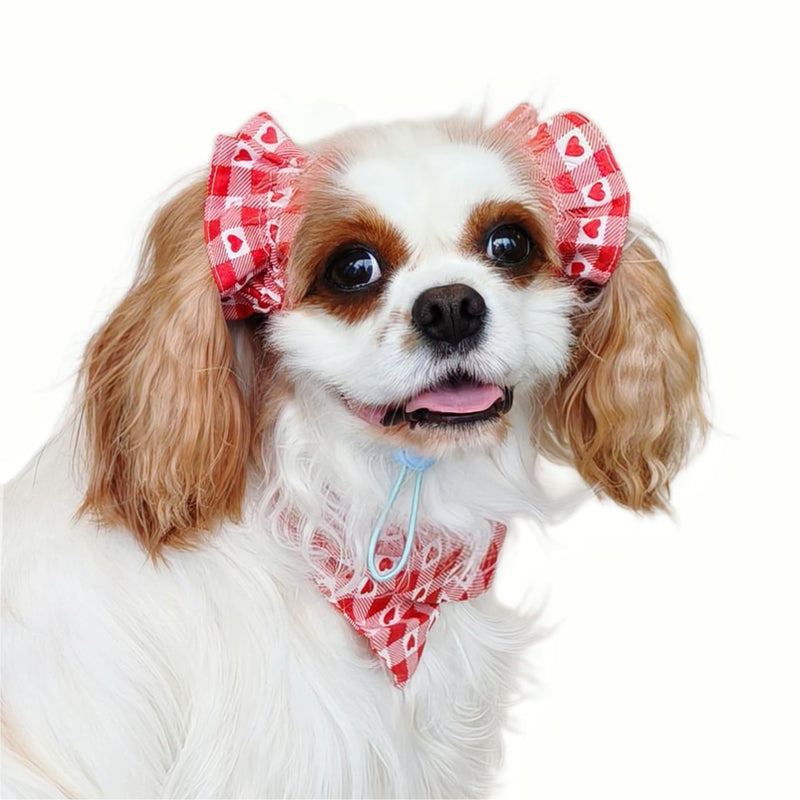 Soft Cotton Dog Headband for Cocker Spaniel, Cavalier, Springer - Adjustable Bow Pet Hair Accessory (Dog Bow Red Heart) - PawsPlanet Australia
