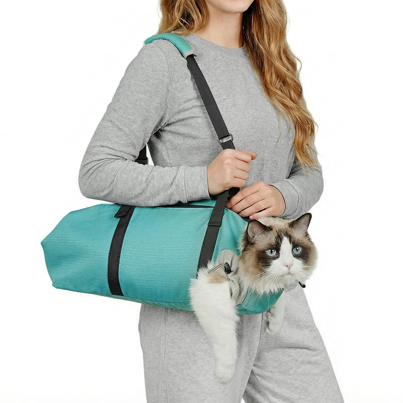 Cat Carrier Pouch, Soft Cat Grooming Restraint Bag for Vet Visits, Nail Trimming & Medication, Comfortable Cats Carry Bag with Bottom Support for Car Travel, Green, S Small - PawsPlanet Australia