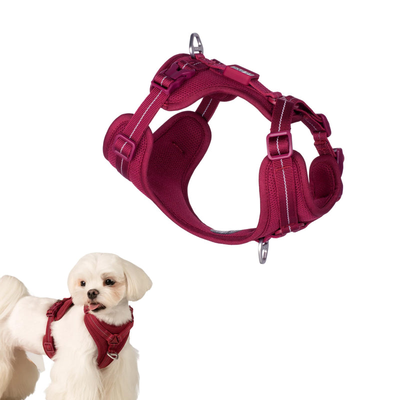 All-Weather No Pull Dog Harness Reflective Vest Harness QR Code Anti-Lost Adjustable Quick-Release Buckle Soft Padded Breathable Harness for Small Medium Dogs (Light-Burgundy, S) Light-Burgundy - PawsPlanet Australia