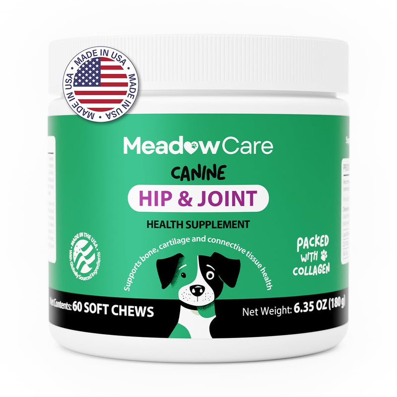 Hip and Joint Supplement for Dogs | MSM, Chondroitin & Glucosamine for Dogs | Supports Bone, Cartilage & Connective Tissue Health | Dog Joint Supplement | 60 Soft Chews180 g (6.35 oz) | MeadowCare - PawsPlanet Australia