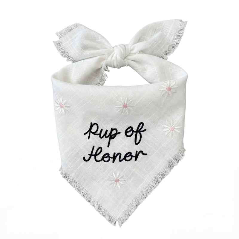 Two Tails Pup of Honor Wedding Dog Bandana, Tie-on Pet Scarf for Boy or Girl Dogs and Puppies, Wedding Dog Accessories, Engagement Gift, or Photo Prop, Breathable Linen and Viscose Fabric, Size Large - PawsPlanet Australia