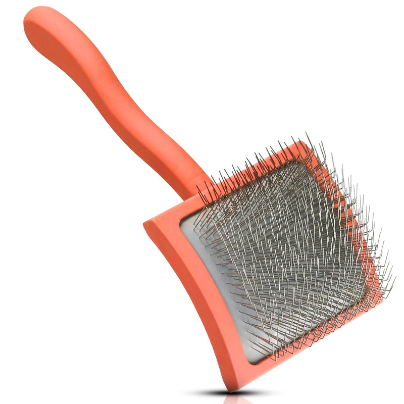 Mbala Curved Slicker Brush for Dogs – Professional Dog Brush for Shedding & Grooming, 30% More Pins, Ideal for Goldendoodles, Poodles & Long-Haired Dogs, Detangling & Deshedding, Large Coral