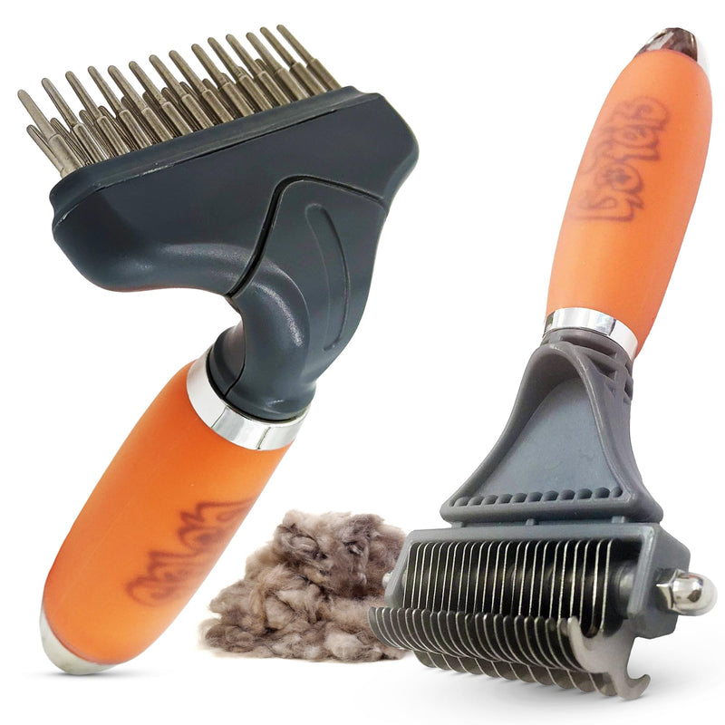GoPets Dematting Comb & Undercoat Rake Bundle, Double-Sided Deshedding Brush for Dogs & Cats, Grooming Tool for Long Haired Pets, Mat Remover & Detangler for Thick Coats, Reduces Shedding & Breakage - PawsPlanet Australia