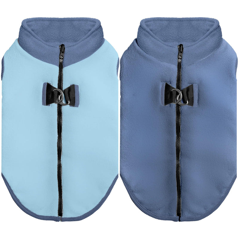 Gooby Reversible Fleece Zip Up with Built-in Harness -Double-Sided Premium Fleece, Dual D-Ring Leash Attachment, Winter Walk Jacket, Winter Sky, Medium