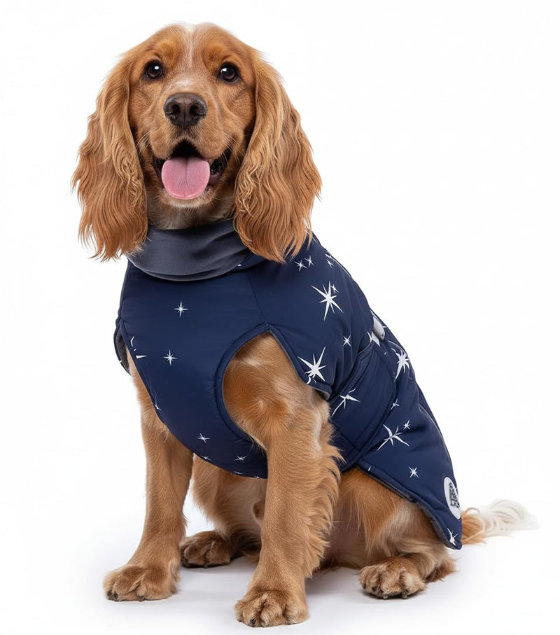 Winter Dog Vest for Medium Large Dogs 4XL – Lined Dog Coat with Quick Fastex Buckle, High Stand Collar with Collared Snood, Elastic Waist, Leash & Harness Opening (Chest 25.59–29.52”, Length 19.68”) 4XL: Chest 25.59-29.52'', Length 19.68''
