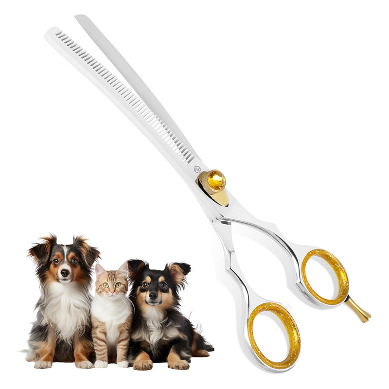 7.5” Curved Thinning Shears for Dogs and Cats – 34 Tooth Professional Pet Grooming Scissors – Smooth, Quiet Blending Shears for Face, Ears, Chest and Legs, Ergonomic Design for Home and Pro Use Polish Curved Thinning Scissors - PawsPlanet Australia
