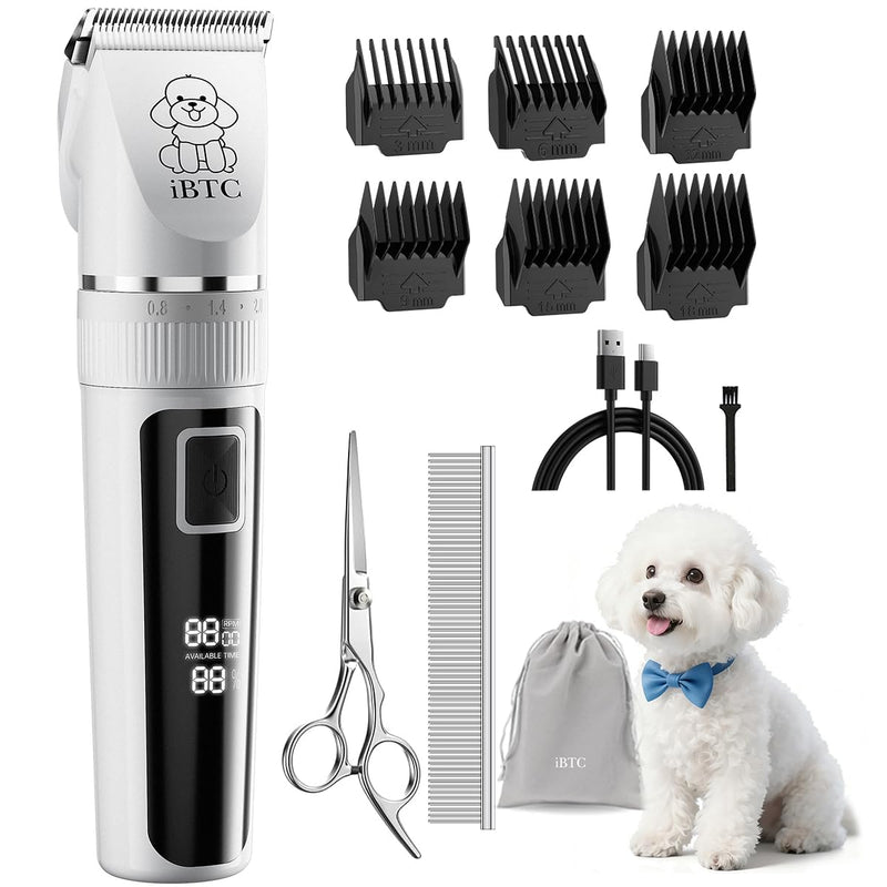 iBTC Dog Clippers for Grooming, Low Noise, Electric Quiet, Adjustable Clipper Comb, Rechargeable Cordless Dog Hair Clippers for Dogs Cats Pets, Green - PawsPlanet Australia