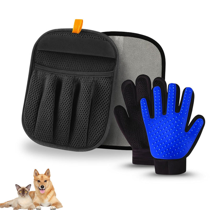 Pet Grooming Glove & Hair Remover Mitt [2 Piece Combo Set] -Deshedding Brush & Fabric Lint Remover for Cats & Dogs – Gentle Massage, Easy Hair Removal from Furniture & Clothes - PawsPlanet Australia