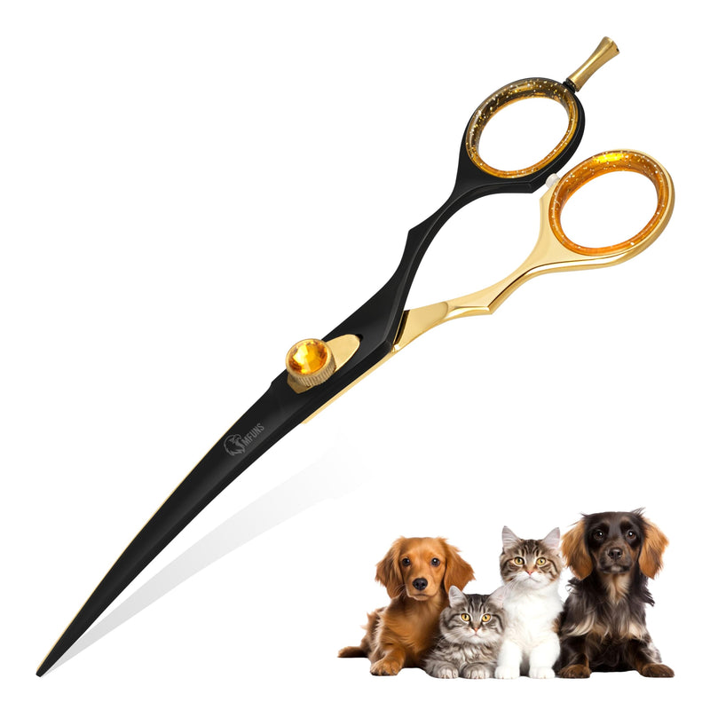 7.5 Inch Curved Grooming Scissors for Dogs and Cats – Professional Pet Grooming Shears for Face, Paws, Body and Tail – Sharp, Smooth, Ergonomic Curved Blades for Salon Groomers and Home Use Golden Black Curved Straight - PawsPlanet Australia