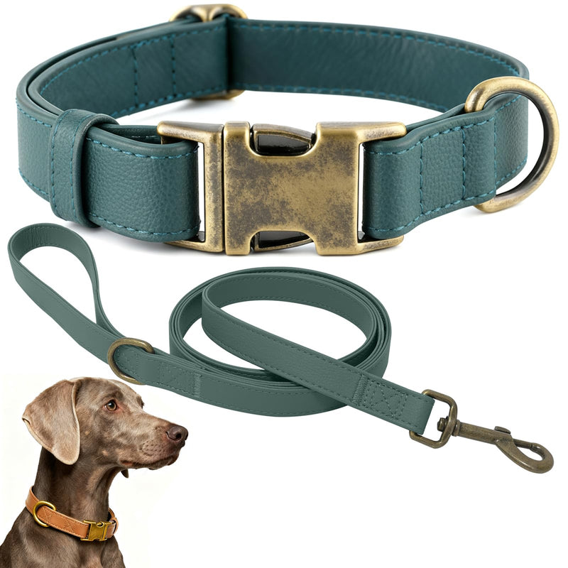Dog Collar and Leash Set,Leather Silicone Waterproof Odor-Proof Dog Collar and Leash for Large Dogs, Soft Flexible Dog Collars, Durable Thick Adjustable Pet Collar (Green, Large (16-24.5" Neck)) Green Large (16-24.5" Neck)