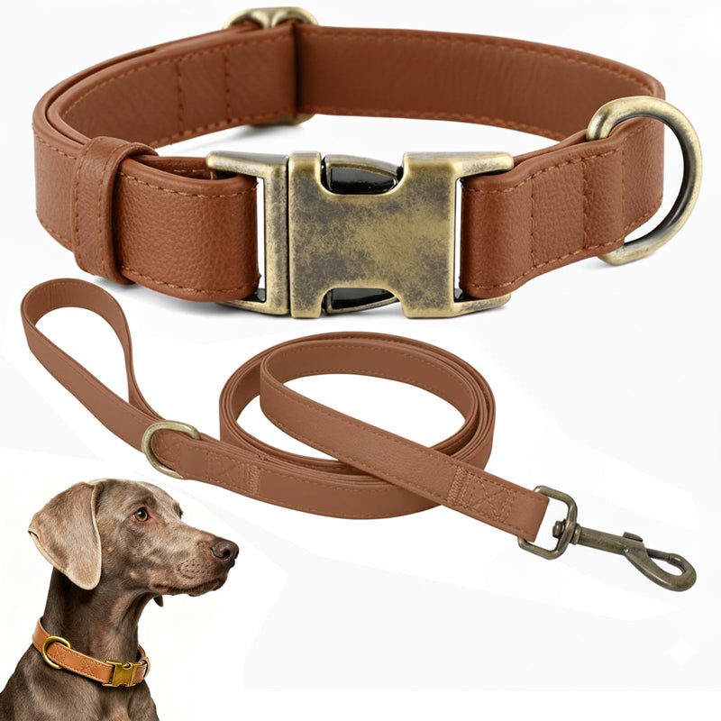 Dog Collar and Leash Set,Leather Silicone Waterproof Odor-Proof Dog Collar and Leash for Medium Dogs, Soft Flexible Dog Collars, Durable Thick Adjustable Pet Collar (Brown, Medium (12.5-20" Neck)) Brown Medium (12.5-20" Neck)