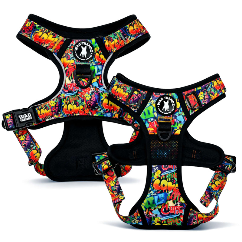WAG TRENDZ Medium Dog Harness | Dog Harness for Medium Dogs | Front Clip No Pull | Padded Chest Comfort | Breathable Air Mesh | Reflective | Street Graffiti | M - PawsPlanet Australia