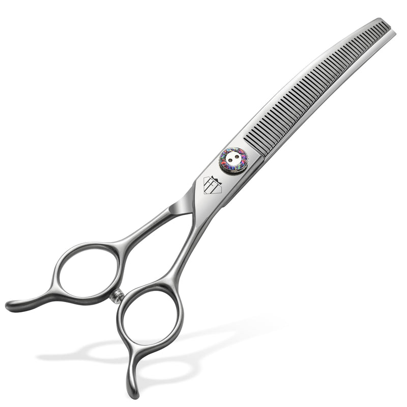 Professional Dog Grooming Scissors, 7 Inch JP440C Stainless Steel, 25% Thinning Curved Shears with Ergonomic Handle, Silver (Curved Thinner, 7.0") Curved Thinner 7.0" - PawsPlanet Australia