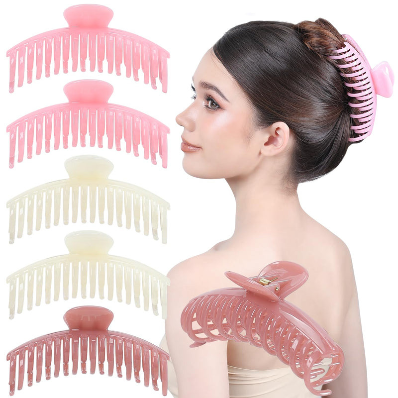 RC ROCHE ORNAMENT 6 Pcs Womens Wide Claw Strong Hold Interlocking Teeth Nonslip Styling Fashion Beauty Accessory Classic Clamp Jaw Clip, Large Cherry Blossom Kiss Collection (Large) Cherry Blossom Kiss