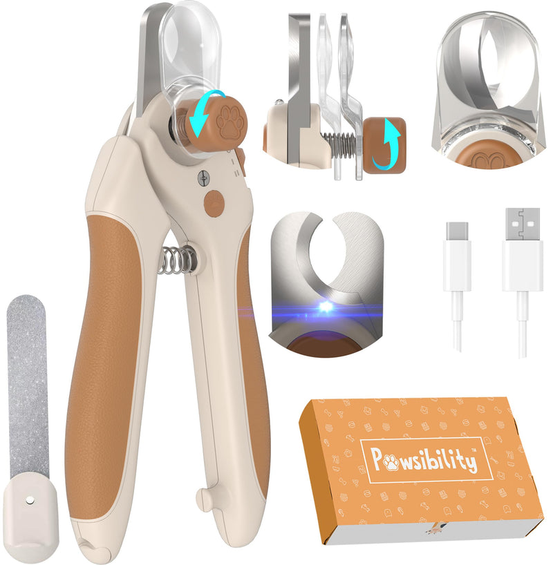 Pet Nail Clipper PRO 2026 - Quick-Vision LED Light | 2-Stage Adjustable Professional-Grade Blade | Adjustable Magnifier Safety Guard - for Cats, Small, Medium and Large Dogs - Brown Medium&Large