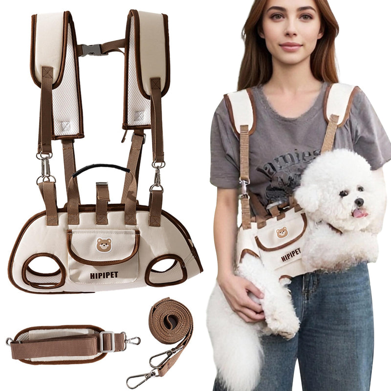Dog Sling Backpack Carriers - Adjustable Pet Lift Harness Gear, Breathable Dogs Carrying Lifting with Traction Leash Shoulder Straps and Treat Bag for Cats Walking Hiking Travel (S, 4-8lbs) Small - PawsPlanet Australia