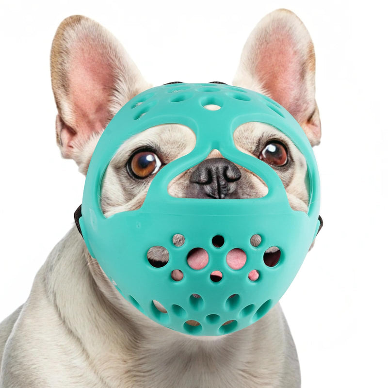 BARKLESS Muzzle for Short Snout Dog, Soft French Bulldog Muzzles to Prevent Biting, Brachycephalic Dog Mouth Guard for Aggressive Frenchie Boston Terriers Grooming Walking, Allows Panting Teal L - PawsPlanet Australia