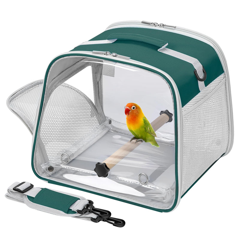 Suertree Small Bird Carrier, Large Window Travel Cage with Stand and Easy Clean Tray for Parrot Parakeet Cockatiels, Lightweight and Portable, Green
