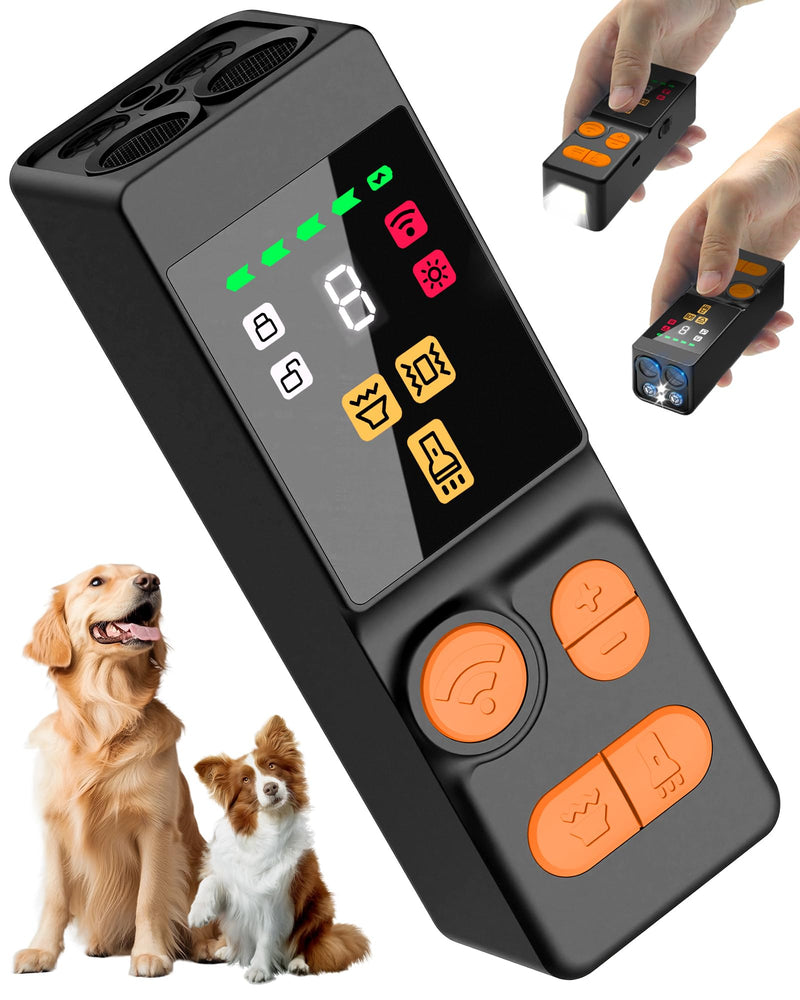 [Digital LED Display] ultrasonic Dog bark Deterrent with 4 Transmitters, 10 Gears Dog Training Device for Large/Medium/Small Dogs, Rechargeable Anti Barking Device & Dog Repellent with Flashlight Black - PawsPlanet Australia