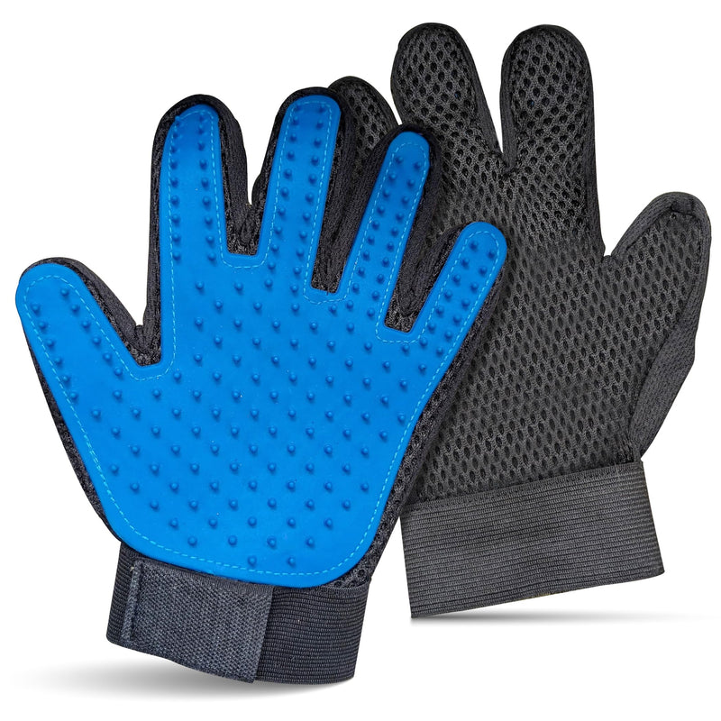 Pet Grooming Gloves for Dogs & Cats – Premium 259-Tip Deshedding & Massage Mitts, Easy-Peel Hair Removal, Adjustable Strap, 1 Pair (Blue/Pink) (Blue) Blue - PawsPlanet Australia