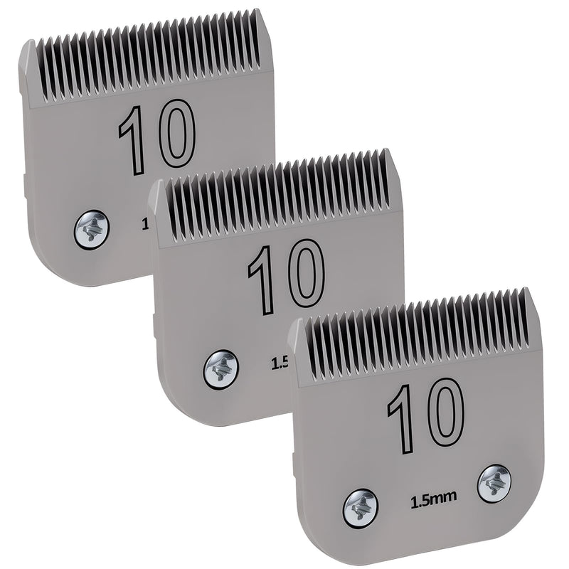 3 Pack 10# Removable Dog Grooming Blades, Made of Carbonized Steel, Suitable for Andis/Oster A5/Wahl KM Series, Cutting Length 1/16" (1.5 mm) 1.5mm - PawsPlanet Australia