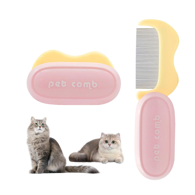 Foldable Cat Grooming Comb for Shedding and Face Care, Stainless Steel Brush for Tear Stains and Full-Body Hair, Portable ABS Handle for Cats and Small Dogs (pink‌ + yellow‌) pink‌ + yellow‌