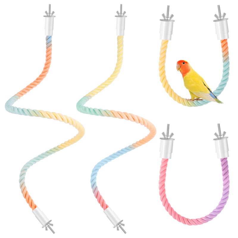 Bird Perch Rope, 4 Pcs 31.1” & 16.54” Bendable Cotton Rope Perches for Bird Cages, Interactive Birds Cage Accessories for Parrots, Parakeets, Cockatiels, Lovebirds, Budgies (2 Long + 2 Short)