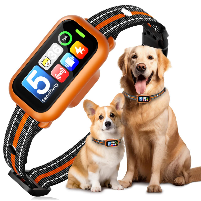 Bark Collar for Small Medium Large Dogs 8-100lbs | Upgraded Smart AI Anti Barking Collar w/AirTag Holder, 5 Modes (Beep/Vib/Safe Shock), Adjustable Sensitivity, Bark Counter, Rechargeable Waterproof Orange