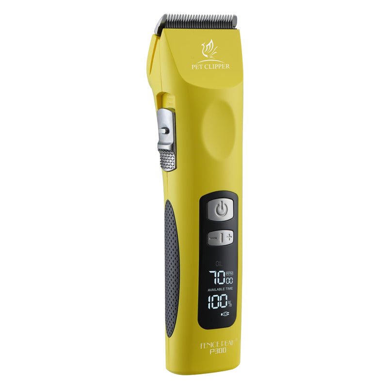 Professional Dog Grooming Clippers with 17H Runtime & Replaceable 440C Blade, 5-Speed Low Noise Electric Dog Shaver for Thick, Matted, Curly Hair, Cordless Clipper for Groomer & Home Use, Yellow Clipper+10FC Blade