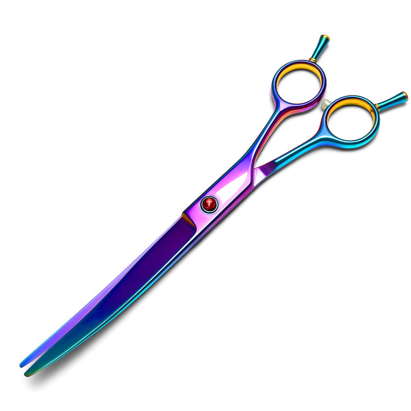 7.3" Dog Grooming Scissor - Professional Down-curved Shear with Ergonomic Handle Stainless Steel Hair Shears for Dogs, Cats and Other Pets - Pet Hair Trimming Scissor(Curved, Iridescent) - PawsPlanet Australia