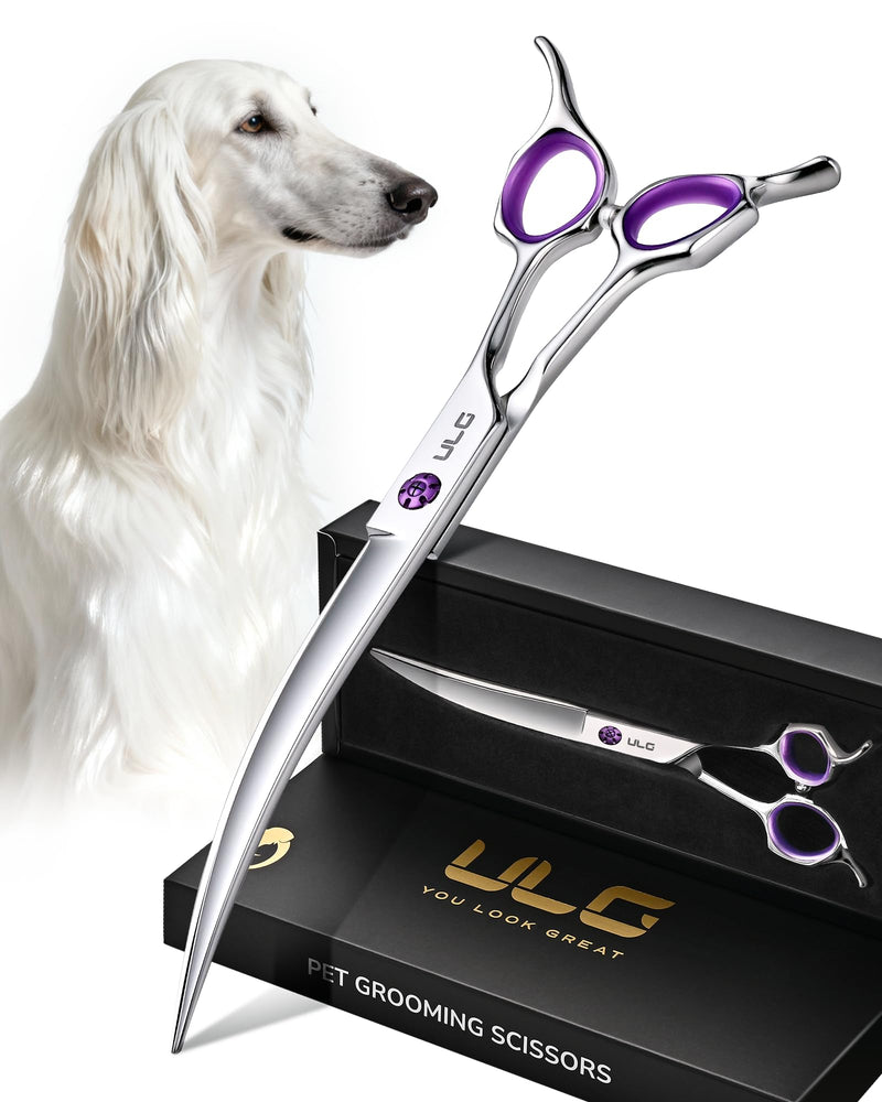 ULG 30° Curved Dog Grooming Scissors 440C Stainless Steel, 7.5" Professional Pet Grooming Shears with Reversible Butterfly Handles, Dog Scissors for Grooming Face, Eyes, Paws & Body Curved 440C - PawsPlanet Australia