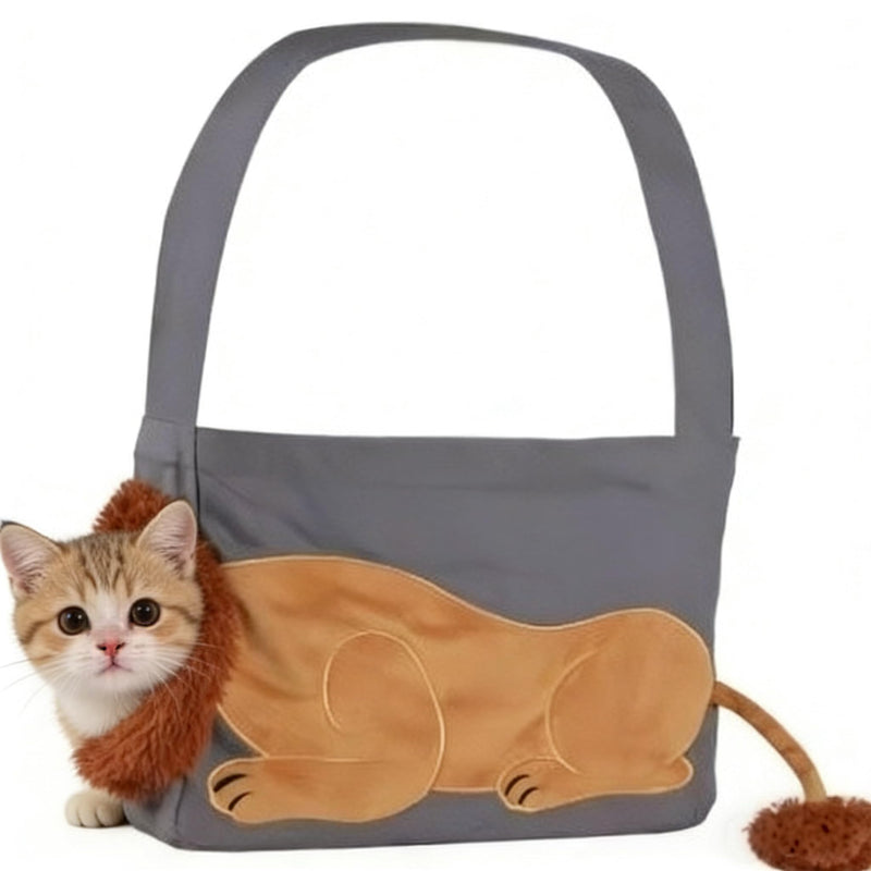Dog Carrier Bag, Cat Sling Carrier Soft, Portable Dog Small Purse, Pet Carrier for Puppy, Lightweight Travel Hiking Bag, Lion Design Canvas,Petmate Chihuahua, Vet Visits, Outdoor Walking gray