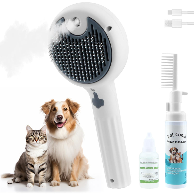 Pet Steam Brush for Dog & Cat, Steam Grooming Comb with Spray, Rechargeable Defur Tool, Steam for Shedding Hair Clean Hair Removal Comb Pet Grooming Kit (Steam Brush Kit) Steam Brush Kit - PawsPlanet Australia
