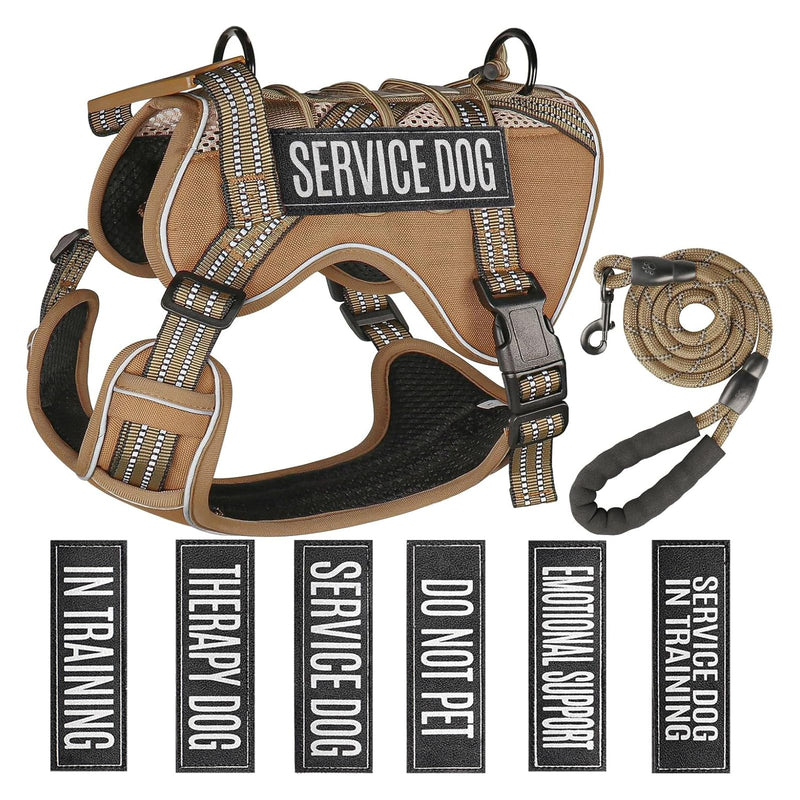 Service Dog Tactical Vest Harness and Leash Set Medium Sized Dog Emotional Support- Tactical Dog Harness Training Collar with Name (Khaki, M) Khaki - PawsPlanet Australia