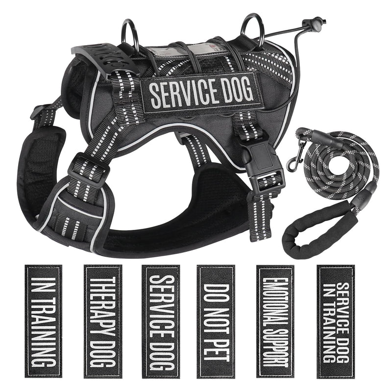 Service Dog Tactical Vest Harness and Leash Set Medium Sized Dog Emotional Support- Tactical Dog Harness Training Collar with Name (Black, L) Black - PawsPlanet Australia