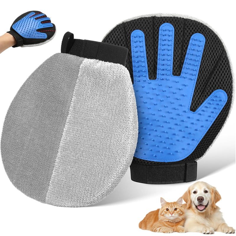Pawaboo Pet Hair Removal Glove, Dual-Side Electrostatic Hair Removal & Silicone Fur Brush for Dogs and Cats, Reusable Five-Finger Pet Fur Grooming Glove for Couch Carpet Clothes Laundry, Blue & Grey Blue Gray 1 Pack