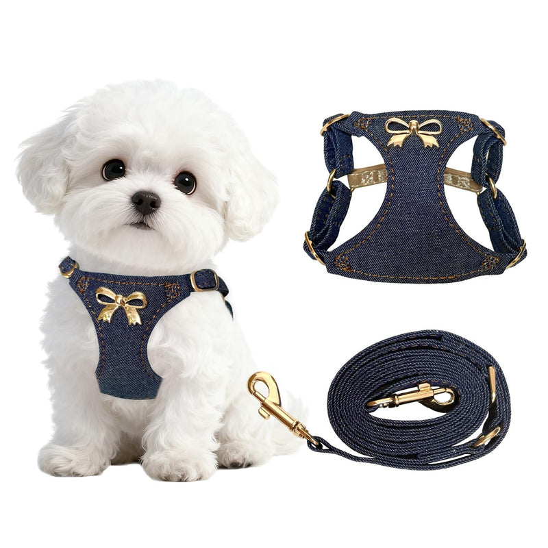 No Pull Dog Harness and Leash Set for Small Sized Dog Training Puppy Harnesses with Multifunction Dog Leash Soft Adjustable Denim No Choke Escape Proof Pet Harness for Small Medium Dog (Navy Blue XXS) Navy Blue - PawsPlanet Australia